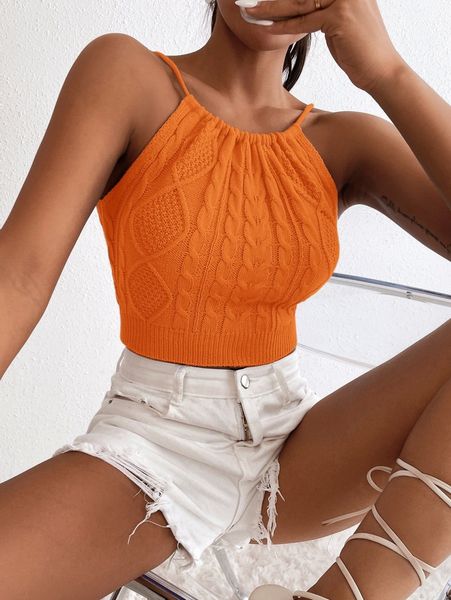 

tie back cable knit cami z2ak#, White;black