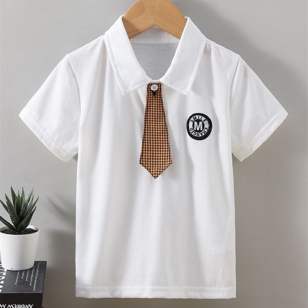 

toddler boys letter patch detail polo shirt & tie she01, White;black