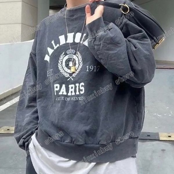

xinxinbuy men women designer sweatshirts destroyed paris 1917 ears wheat print black oversize s-2xl