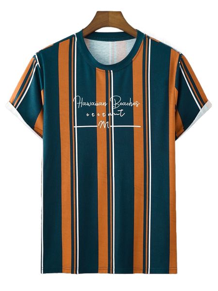 

men letter & striped print tee w0rw#, White;black