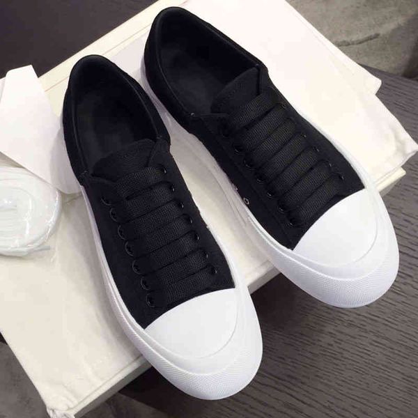 

sandals little white shoes women's autumn muffin thick soled couple canvas round head lace up casual single, Black