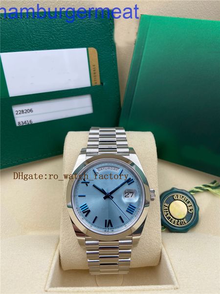 

mens watch b factory 228206 platinum 40mm day-date ice blue arabic rare dial automatic fashion men's watch folding mechanical watch, Slivery;brown