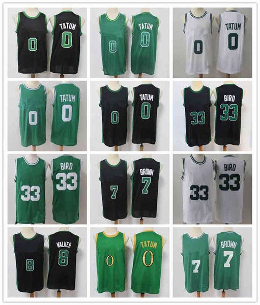 

men larry 33 bird jayson 0 tatum jaylen 7 brown kemba 8 walker basketball jersey green black white, Black;red