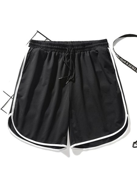 

men drawstring waist contrast binding shorts u8q7#, White;black