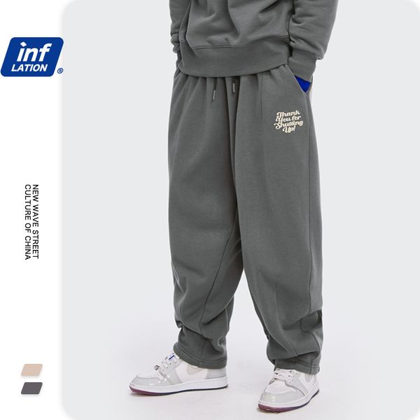 

inflation men casual pant autumn elastic waist straight joggers solid color trousers for 3268w 201109, Black