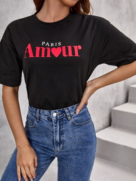 

heart & letter graphic drop shoulder tee j8ql#, White