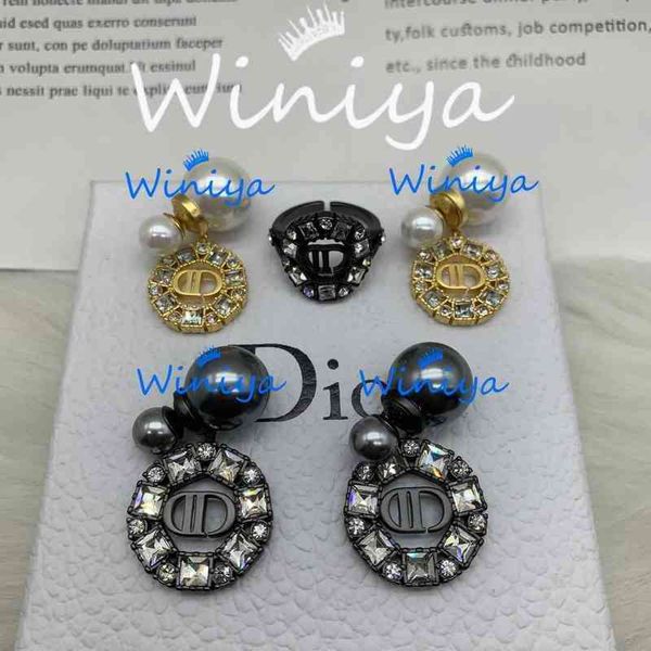 

bracelet necklace set new letter square diamond pearl open ring personalized fashion earrings, Silver