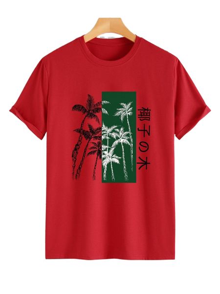 

men palm tree & japanese letter graphic tee d1dy#, White;black