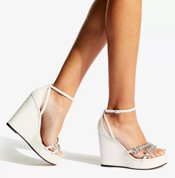 

summer-ready style bing sandals shoes women wedges heels latte nappa leather crystal-embellished toe straps party wedding comfort walking, Black