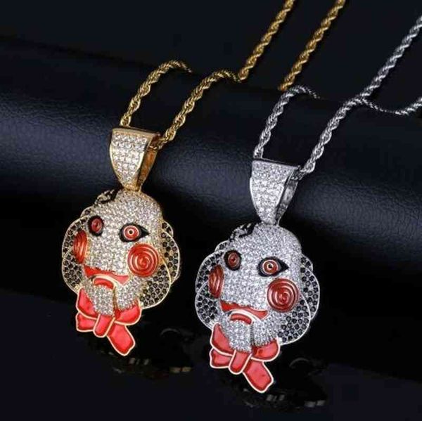 

men rock style necklace swirl red eye clown pendant cable necklace hip hop jewelry, Silver