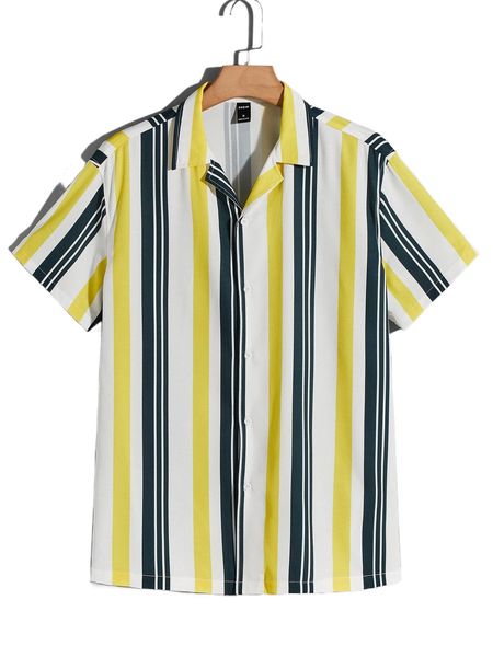 

men drop shoulder striped print shirt n07a#, White;black