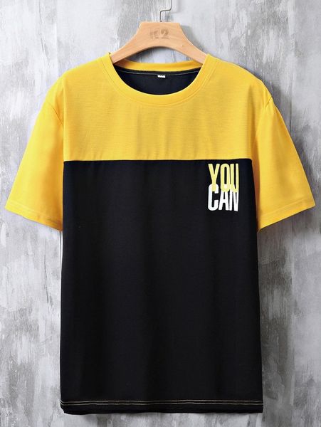 

men letter graphic two tone tee l17h#, White;black