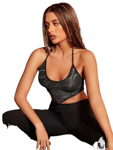 

hanky hem tied backless sequin and glitter halter w2pb#, White