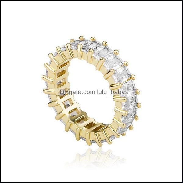 

band rings jewelry hip hop rock bling iced out 1 row square cubic zirconia ring tennis chain women men cz zircon drop delivery 2021 6k7ha, Silver