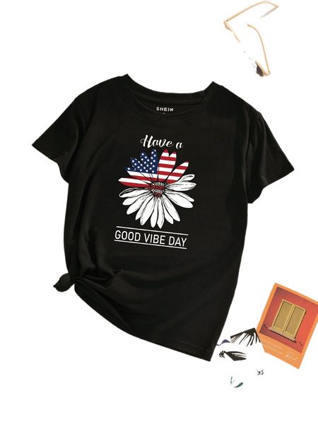 

americana and slogan graphic tee f3oe#, White