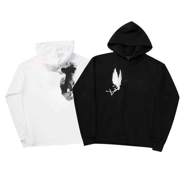 

selling designer hooded sweater trendy brand v 22 lone sweatshirt american hip hop loose oversize hoodie classic big v print men's and, Black