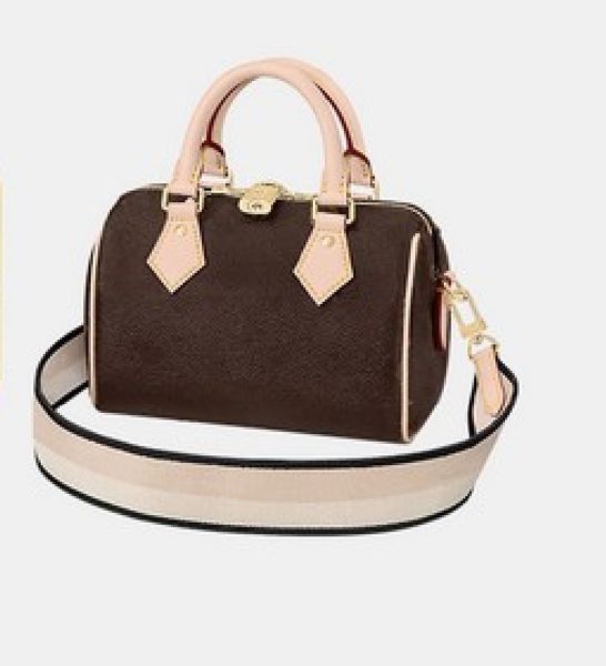 

speedy 20cm shoulder bag 45957 contrast color strap cute handbag leather crossbody female bucket brown flower mini pillow cluch bag can subj