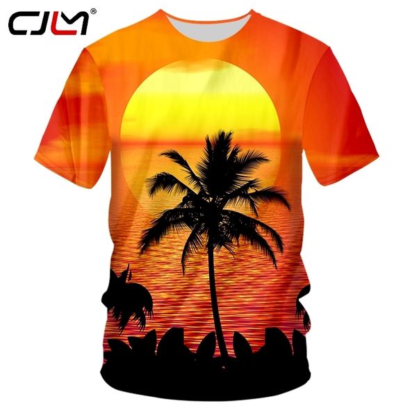Mens Manga Curta Camiseta 3D Impresso Coconut Tree Casal Roupas Vendendo Mens O Pescoço T Shirt Sunset Drop 220623