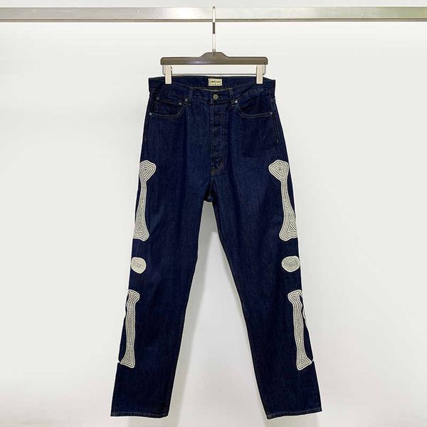 

men's jeans 2022 autumn and winter japanese style fashion brand retro skull bone side embroidery blue loose denim long pants men