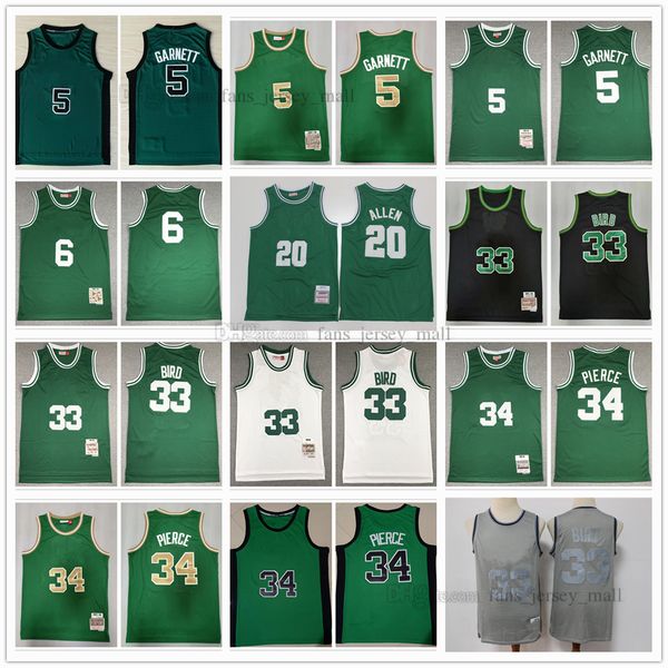 

retro stitched basketball jerseys bill 6 russell kevin 5 garnett paul 34 pierce ray 20 allen larry 33 bird mitchell&ness mens jersey 1962-63, Black;red