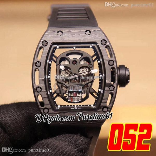 Череп 052 Miyota Automatic Mens Watch Carbon Fiber Dial Black Rubber Strap Super Edition Puretime01 E69B1
