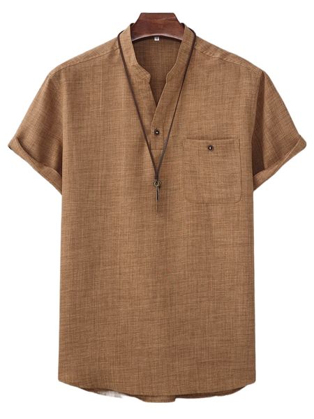 

men patched pocket notched neckline shirt r37c#, White;black