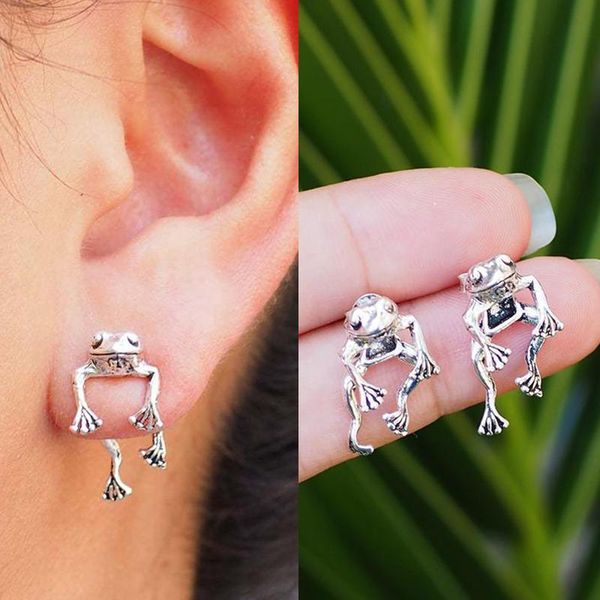 Stud Vintage 925 Sterling Silver Cute Frog Orecchini uomo e donna lobo dell'orecchio animale gioielli lotti all'ingrosso BulkStud