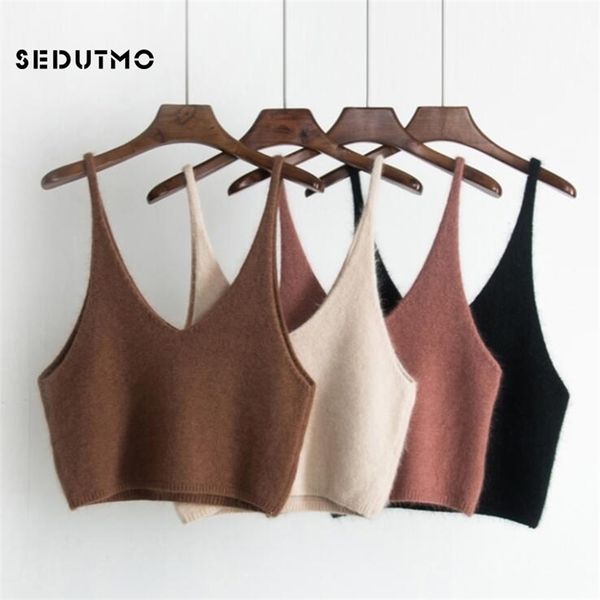 

sedutmo spring knitted tank women short crop camis bralette sleeveless spaghetti strap white halter ed637 210326