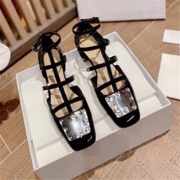 

classic high heeled sandals genuine leather women baotou roman sandal lady metal belt buckle thick heel woman shoes, Black