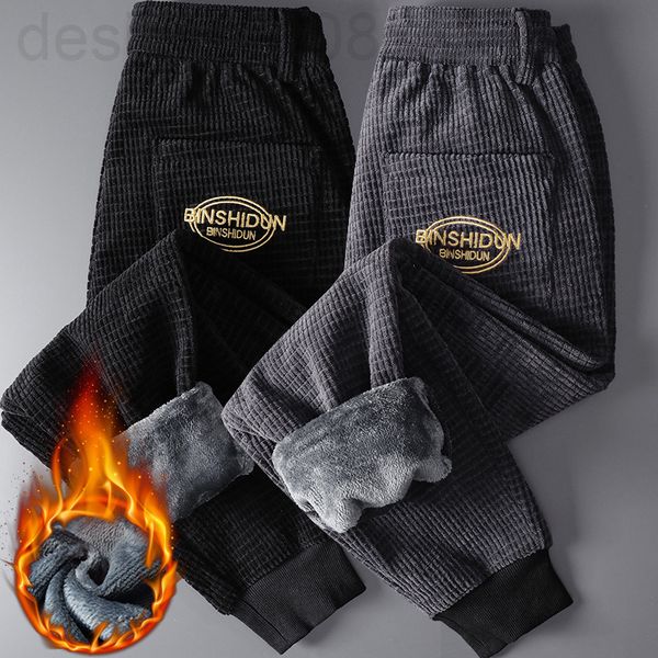 

men's pants designer winter plush casual pants men's loose fashion sports foot binding warm thickened guard corduroy g7be, Black