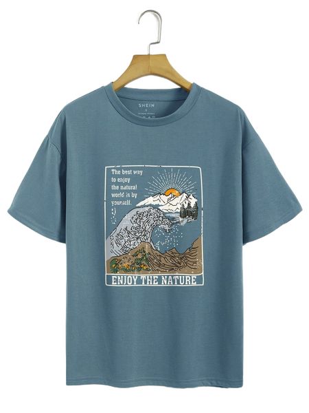 

waves and slogan graphic drop shoulder tee q7iy#, White