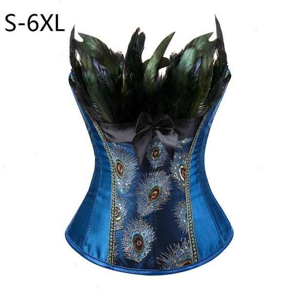 

corsets and bustiers peacock embroidery princess burlesque overbust corset gothic feather clothing body shaper bustier, Black;white