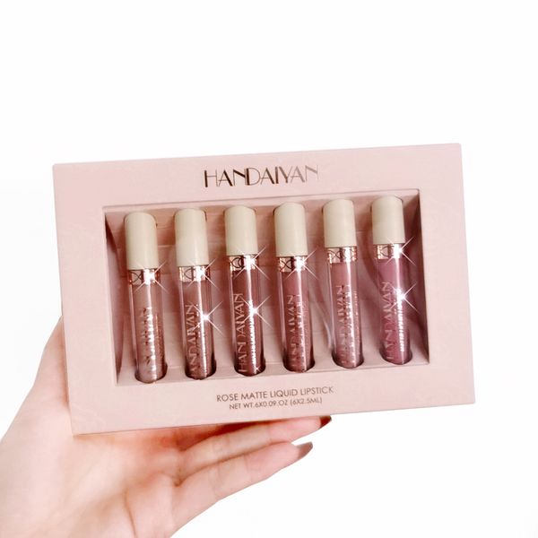 

handaiyan lip gloss 6pcs/ box velvet matte lipstick set lips makeup nude stick kit make up cosmetics matt tint lip balm cream pigment