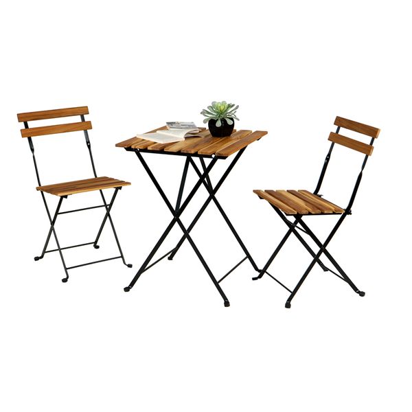 

good solid teak wood bistro set folding table and chair set power coating frame patio sets with waterproof navy cushion
