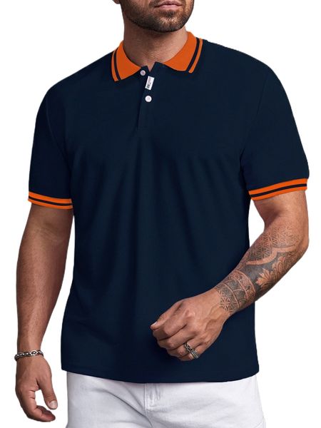 

extended sizes men striped trim polo shirt k3yp#, White;black