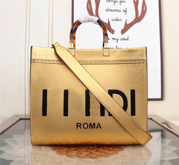 

designer luxury totes sunshine shopper bag medium gold laminated leather shopper women roma handbag quality