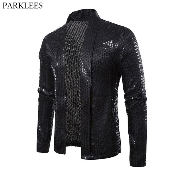 Schwarz Pailletten Straße Strickjacke Blazer Männer Disco Tänzer Club Party Blazer Jacke Männlich Casual Hip Hop Swag Kleidung für Hipster männer 220812