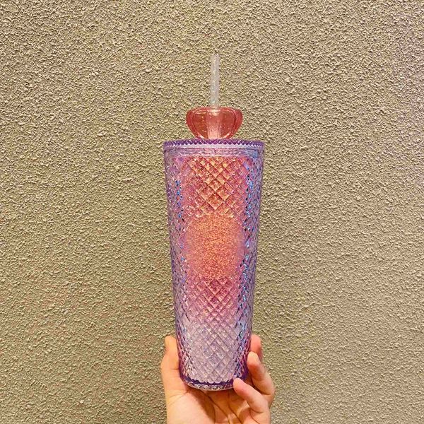 

starbucks cup 2022 valentine's day gift love meet rival girl powder shining crown double-layer plastic straw cup