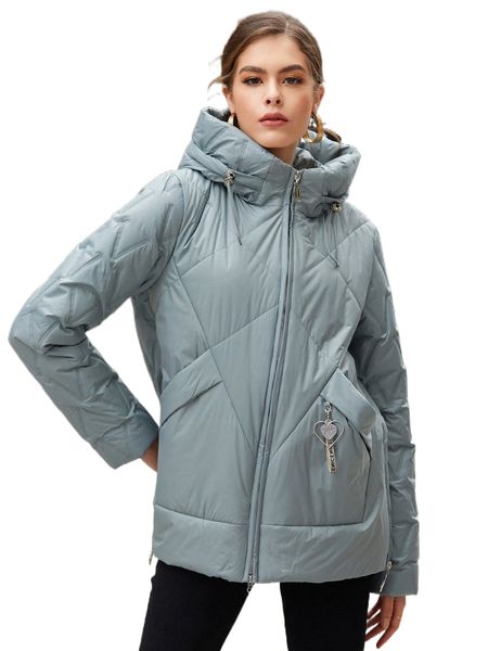 

hailuozi taped detail quilted hooded winter coat f5kl#, Black