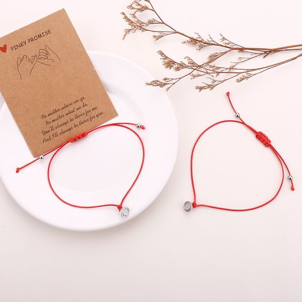 

1pair two halves heart magnetic chain bracelet alloy pendant couple bracelets for lover friendship bracelets braid rope magnet jewelry, Black
