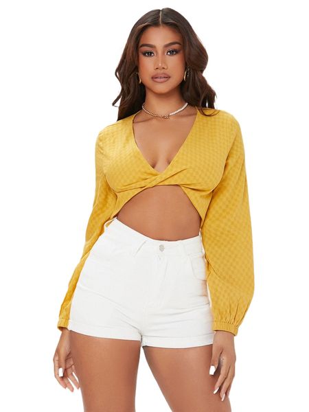 

sxy solid twist detail crop u1cq#, White