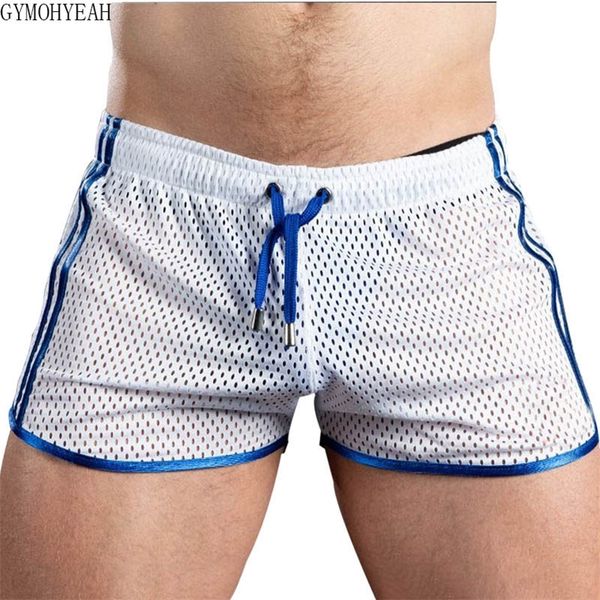 

summer men shorts fitness bodybuilding mens mesh breathable quick drying fashion casual joggers sportswear 220621, White;black