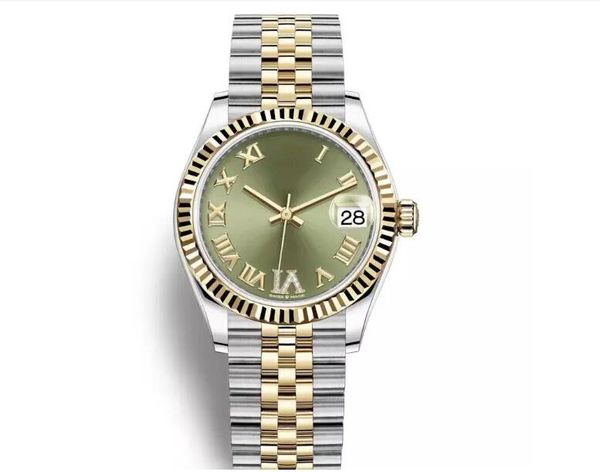 

classic woman watch date clock mechanical automatic movement stainless steel watches 36mm green face hardlex glass 193, Slivery;golden