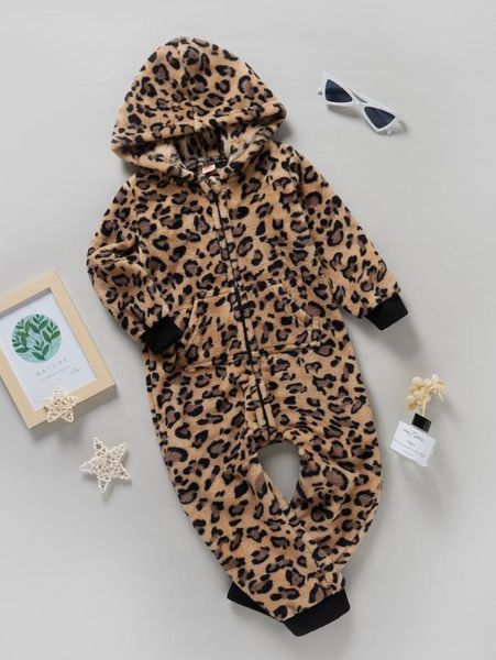 

toddler girls leopard print zip front hooded teddy jumpsuit she, Blue