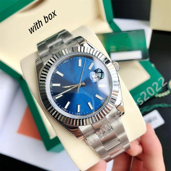 

with box mens watch gd maker 41mm datejust 126234 blue dial automatic fluted case bracelet citizem 8215 movement sapphire montre de luxe wat, Slivery;brown