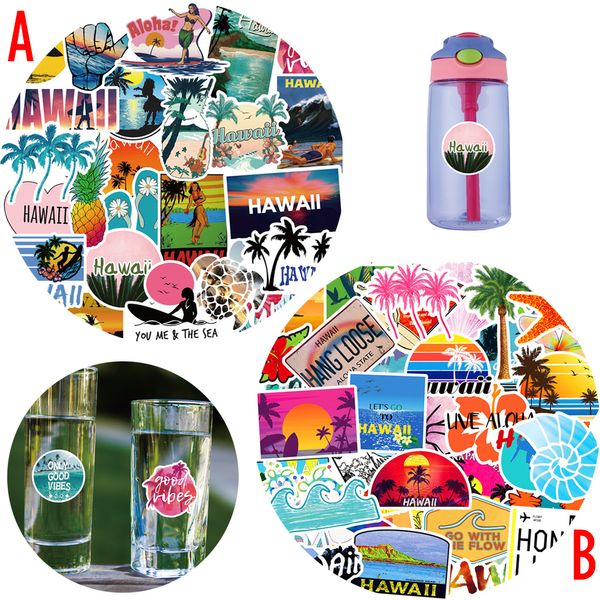 50 pezzi Summer Hawaii adesivi Accessori per pattini per skateboard bottiglie d'acqua per laptop per laptop per laptop tazza per telefonia mobile decorazioni per bambini regali per bambini giocattoli