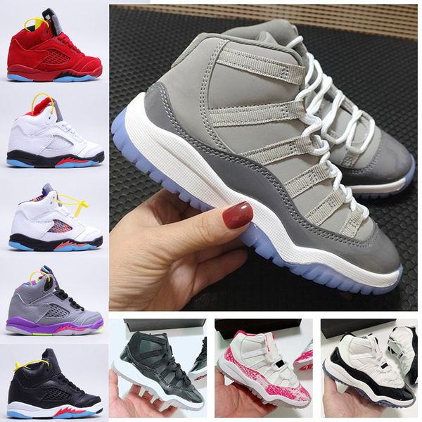 

infant designer kids shoes cool grey 11 xi 5 sneaker concord space jam metallic silver pink jumpman snakeskin bred legend blue children boys, Black