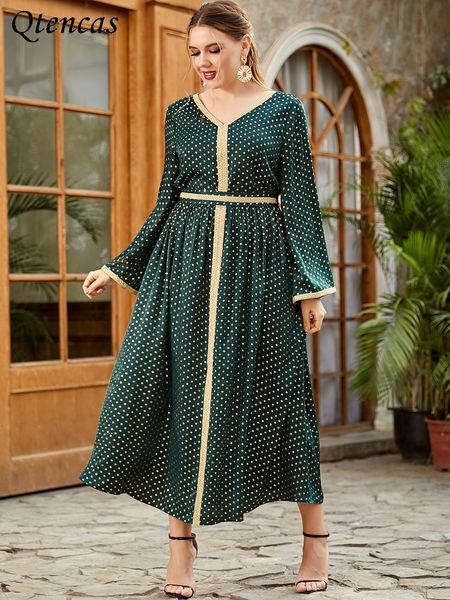 

kaftan moroccan dot printing long sleeve maxi dresses for women muslim abaya dubai islam clothing jalabiya arabic djellaba femme, Red