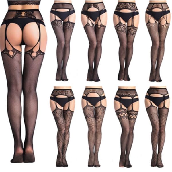 

pantyhose fishnet lace open c thigh high stockings garter belt suspenders underwear women black floral pantyhose 220628, Red;black