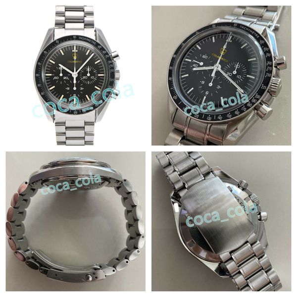 

2022 a brand-new mens watch black dial moon men professional chronograph no work mechanical bracelet men's watches, Slivery;brown